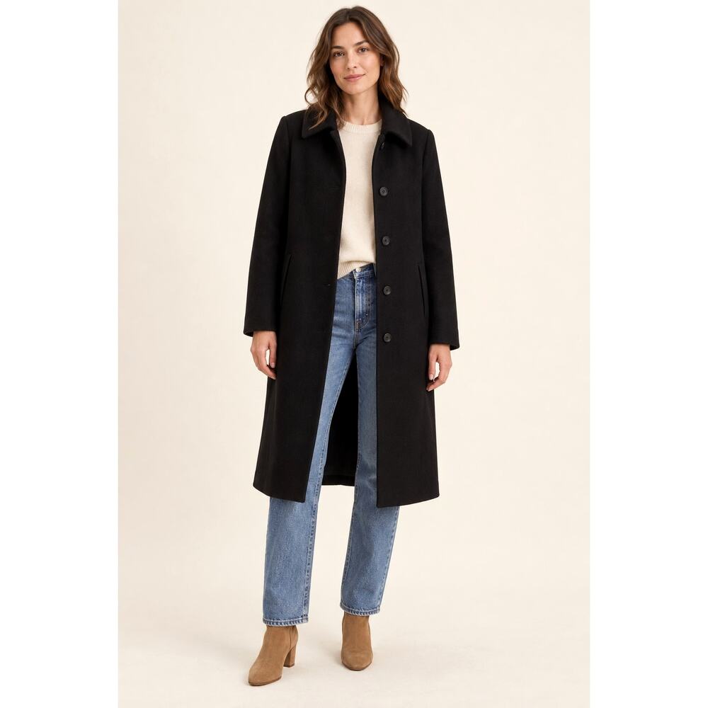 Vintage 90s Nordstrom Charles Klein 6P Wool Coat $399 Tailored Long Jacket Black